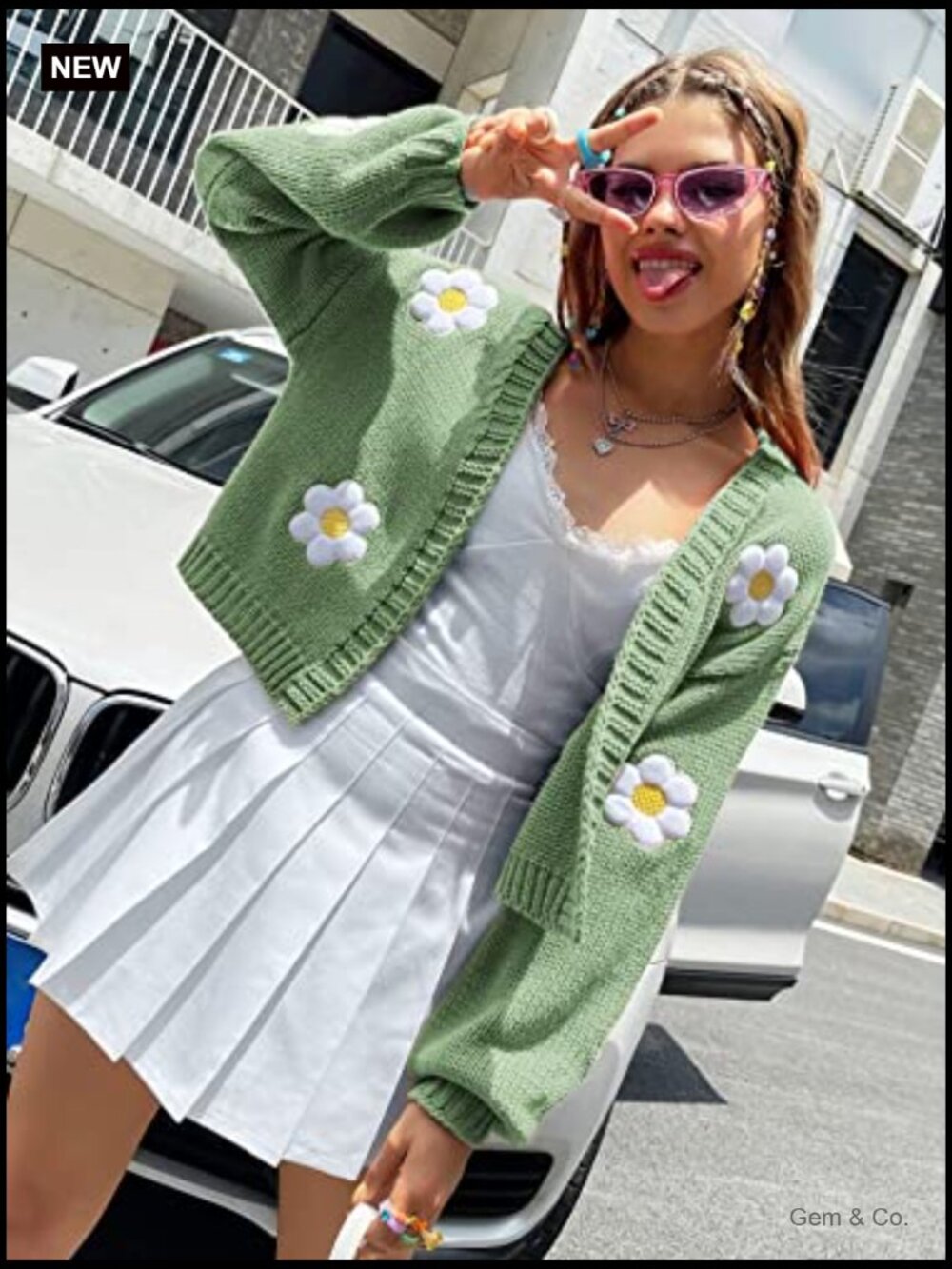 Cropped Floral Cardigan Sweater Y2K Open Front - Picture 3 of 7
